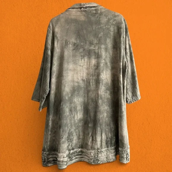 Oh My Gauze Grey Tie Dye Cotton Open Front Cardigan OS Boho Lagenlook Unisex - Picture 4 of 9